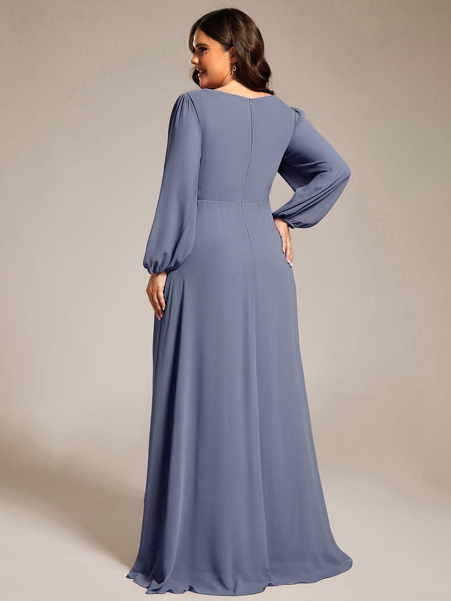 pretty GRIFFIN|Plus Size V-Neck Long Lantern Sleeves A-Line Chiffon Bridesmaid Dress