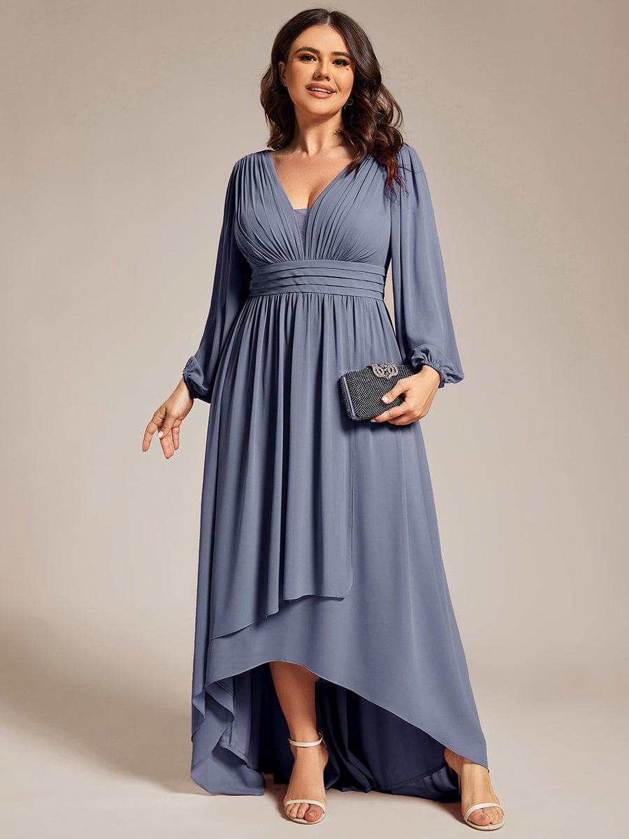 pretty GRIFFIN|Plus Size V-Neck Long Lantern Sleeves A-Line Chiffon Bridesmaid Dress