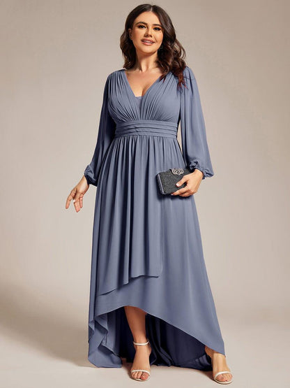 pretty GRIFFIN|Plus Size V-Neck Long Lantern Sleeves A-Line Chiffon Bridesmaid Dress