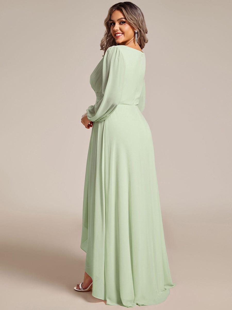 pretty GRIFFIN|Plus Size V-Neck Long Lantern Sleeves A-Line Chiffon Bridesmaid Dress