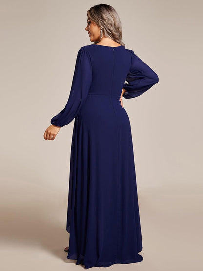 pretty GRIFFIN|Plus Size V-Neck Long Lantern Sleeves A-Line Chiffon Bridesmaid Dress