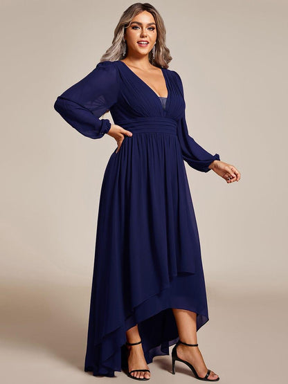 pretty GRIFFIN|Plus Size V-Neck Long Lantern Sleeves A-Line Chiffon Bridesmaid Dress