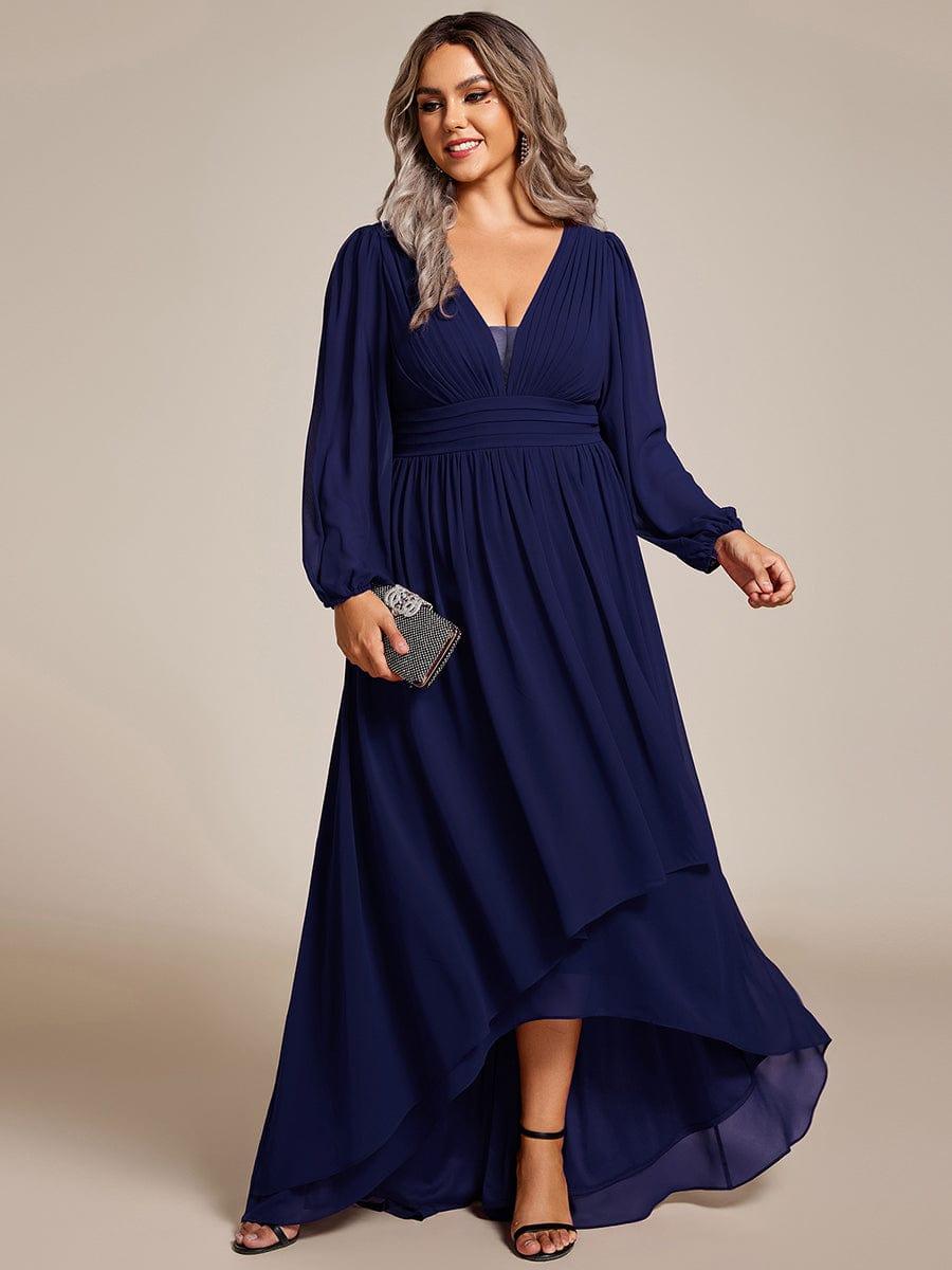 pretty GRIFFIN|Plus Size V-Neck Long Lantern Sleeves A-Line Chiffon Bridesmaid Dress