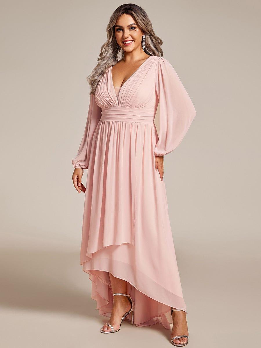pretty GRIFFIN|Plus Size V-Neck Long Lantern Sleeves A-Line Chiffon Bridesmaid Dress