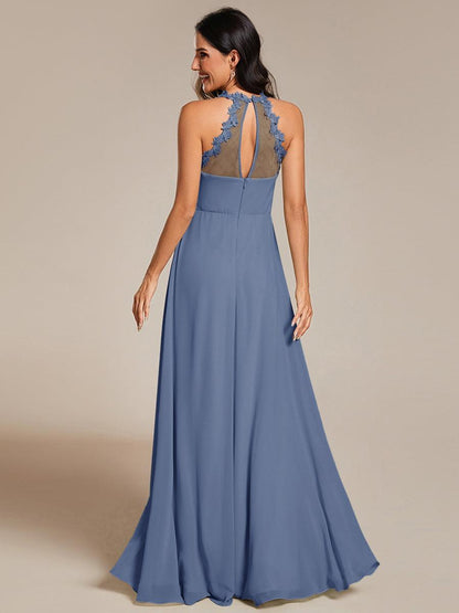 ever WREN|Floral Halter Neck Pleated Backless Bridesmaid Dress in Chiffon