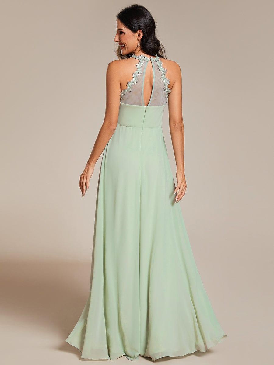 ever WREN|Floral Halter Neck Pleated Backless Bridesmaid Dress in Chiffon