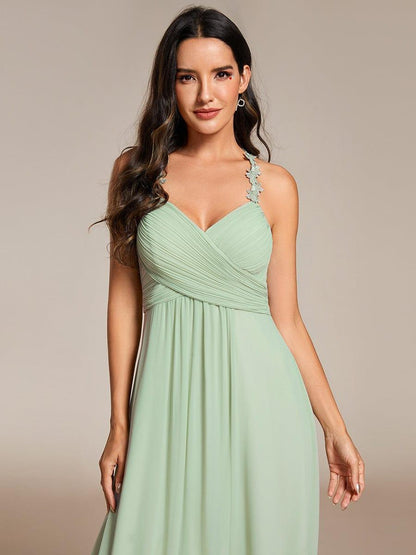 ever WREN|Floral Halter Neck Pleated Backless Bridesmaid Dress in Chiffon