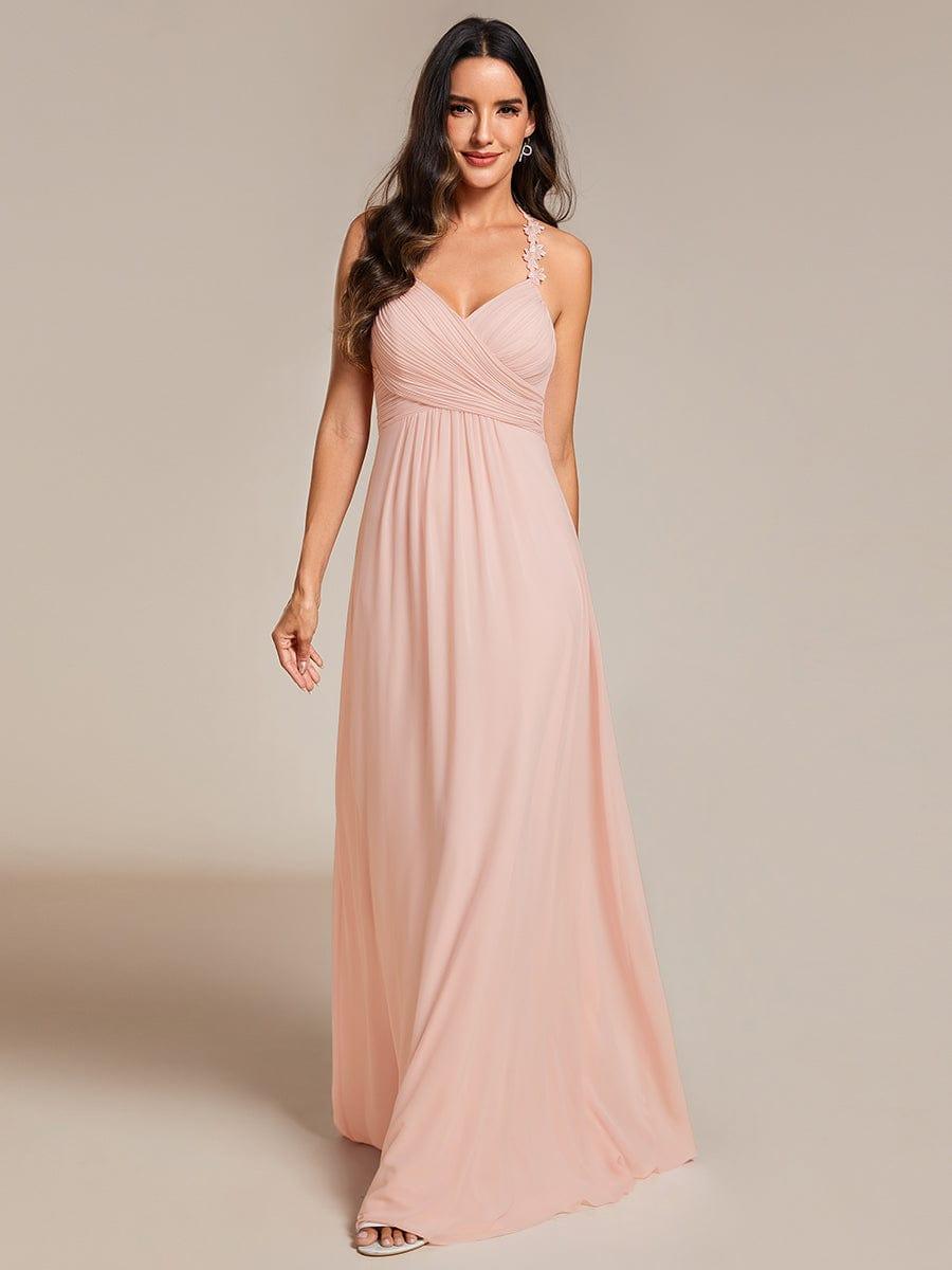 ever WREN|Floral Halter Neck Pleated Backless Bridesmaid Dress in Chiffon
