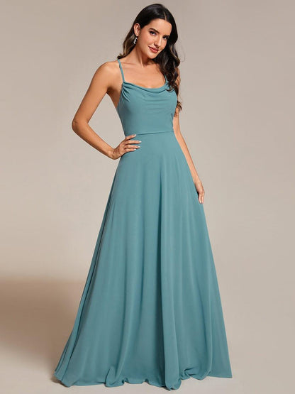 Flowy Back Criss-Cross Swing Collar Sleeveless A-Line Bridesmaid Dress