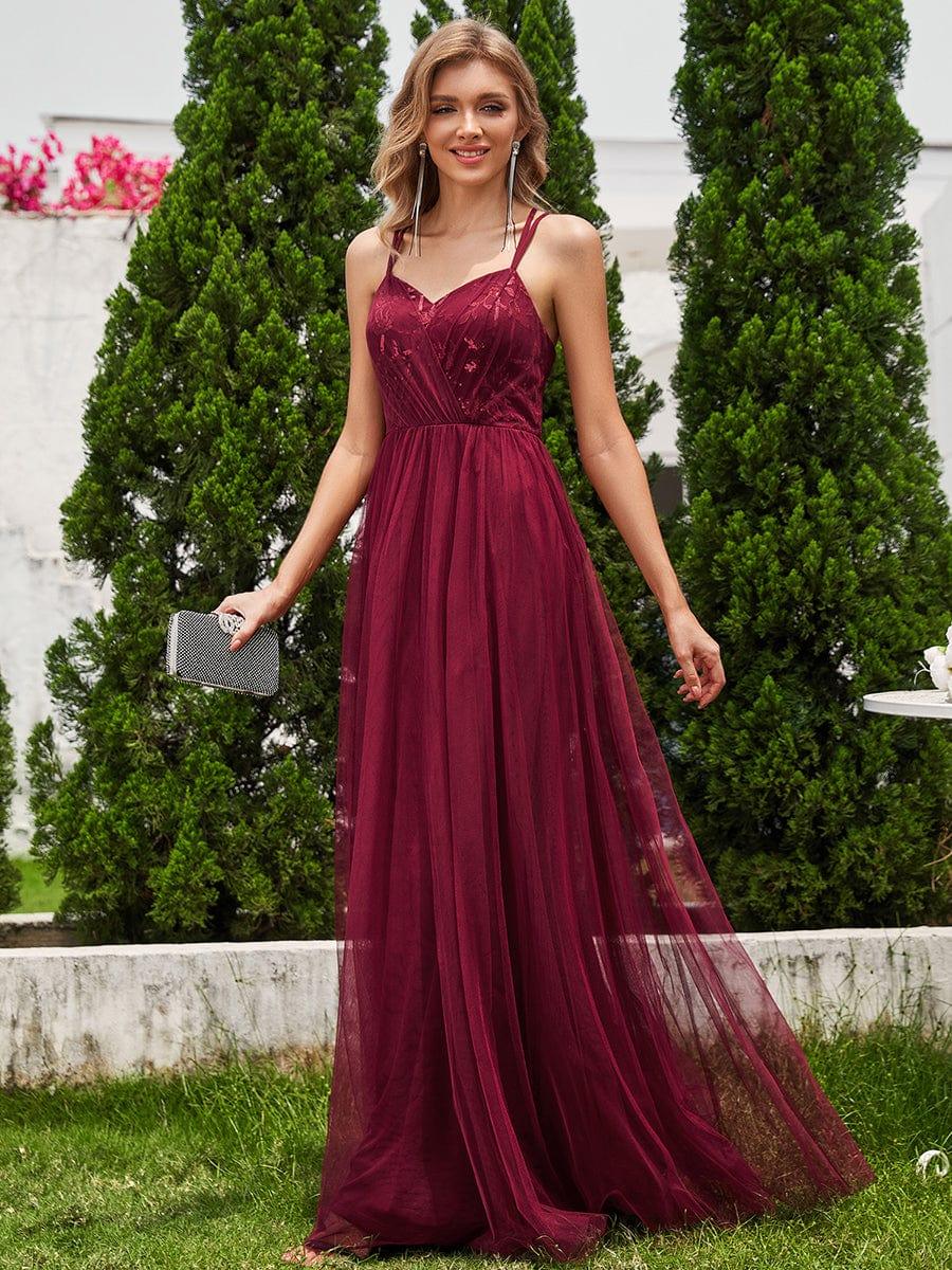 ever LOGAN|Paillette A-Line Tulle Bridesmaid Dress with Cross-Back Straps
