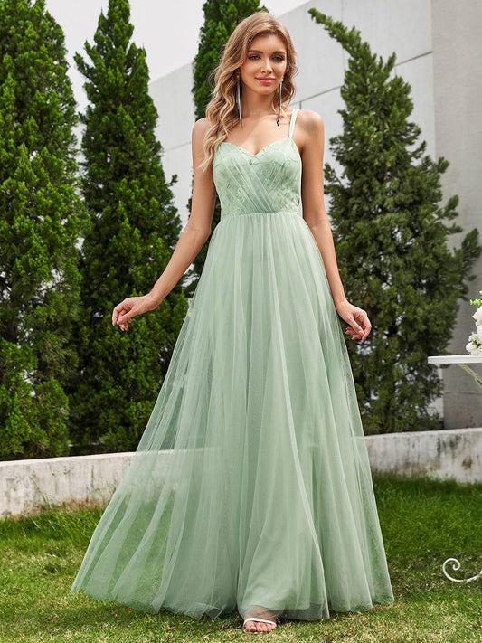 ever LOGAN|Paillette A-Line Tulle Bridesmaid Dress with Cross-Back Straps