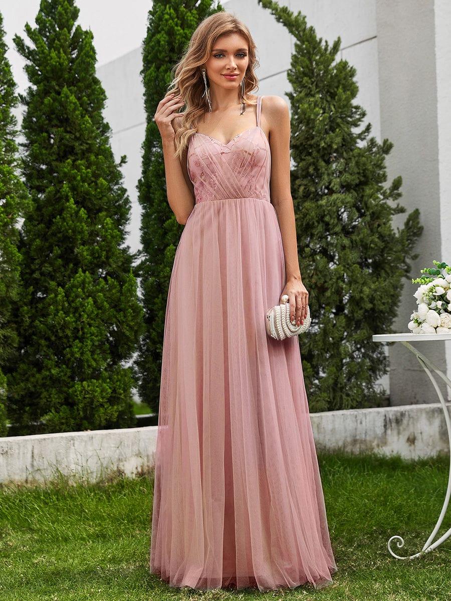 ever LOGAN|Paillette A-Line Tulle Bridesmaid Dress with Cross-Back Straps