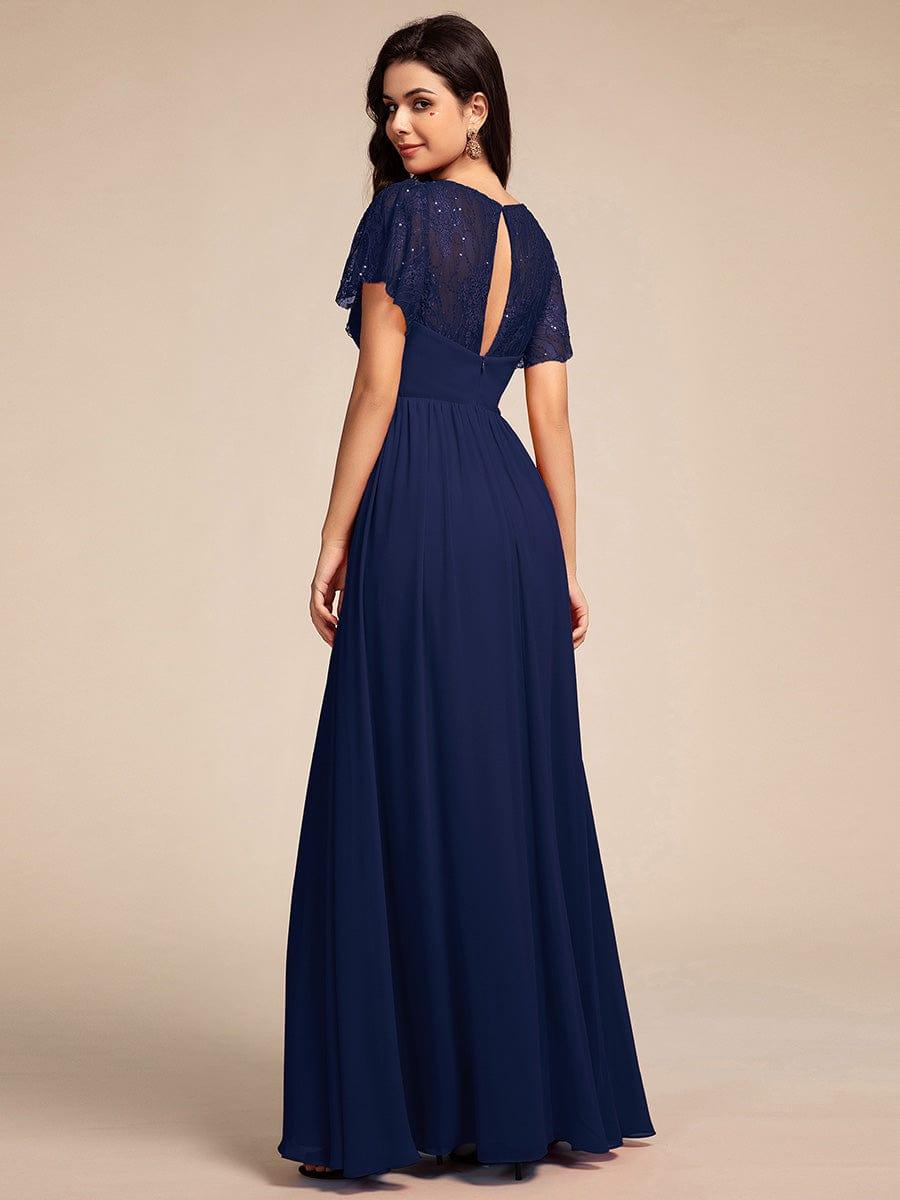 ever ROBYN|Flutter Sleeve Pleated Lace Bodice V-Neck Maxi Bridesmaid Dress