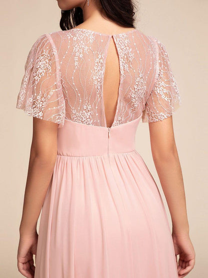 ever ROBYN|Flutter Sleeve Pleated Lace Bodice V-Neck Maxi Bridesmaid Dress