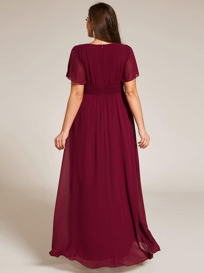 pretty GIGI|Plus Size Asymmetric Hem Short Sleeve Round Neckline Chiffon Bridesmaid Dress