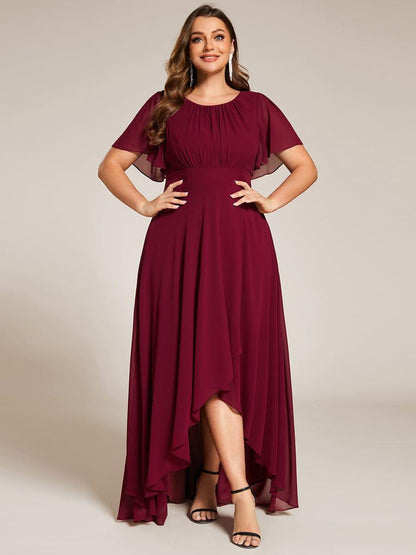 pretty GIGI|Plus Size Asymmetric Hem Short Sleeve Round Neckline Chiffon Bridesmaid Dress
