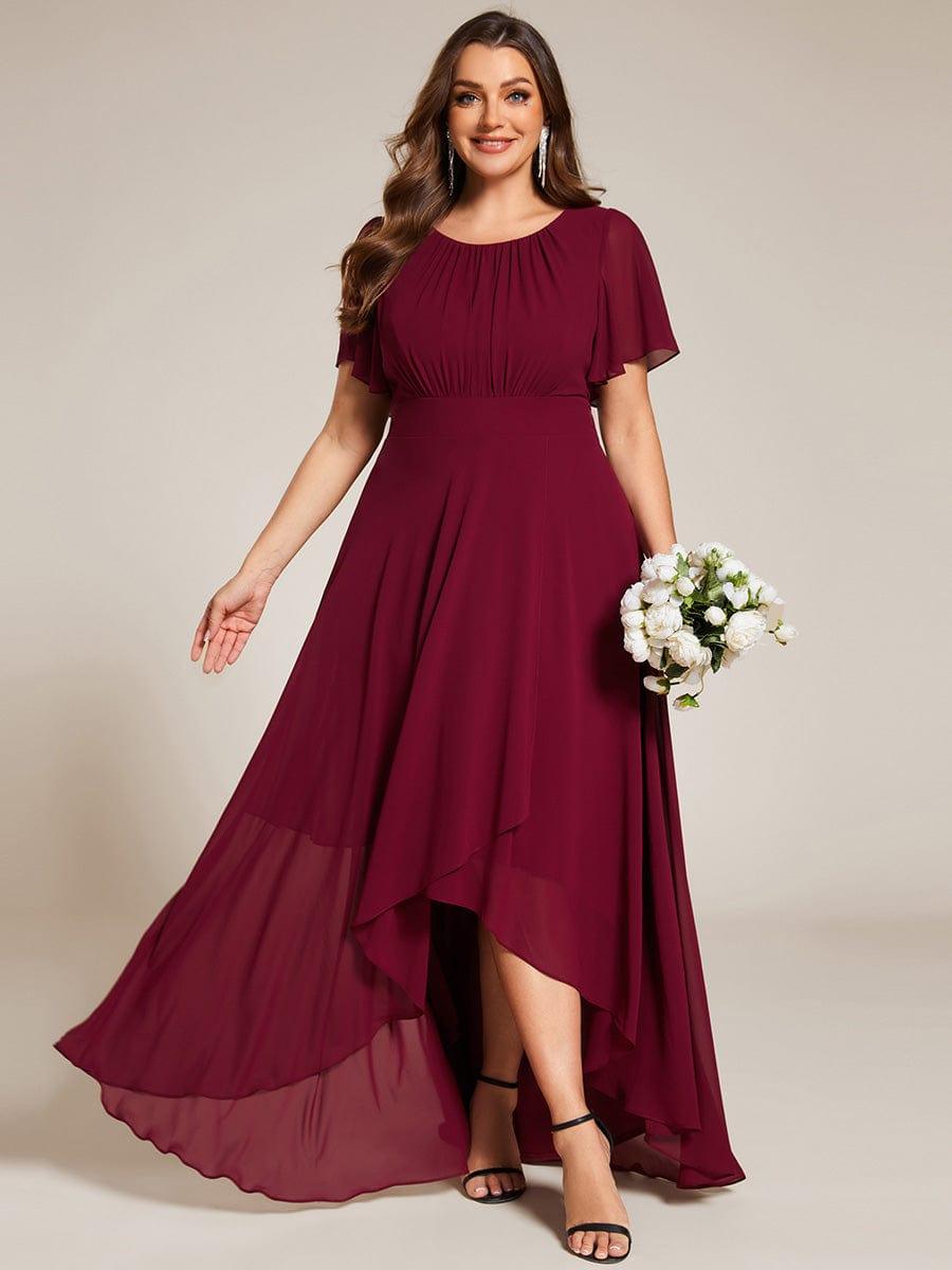 pretty GIGI|Plus Size Asymmetric Hem Short Sleeve Round Neckline Chiffon Bridesmaid Dress