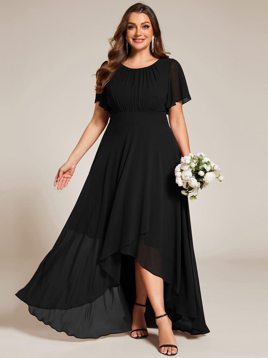 pretty GIGI|Plus Size Asymmetric Hem Short Sleeve Round Neckline Chiffon Bridesmaid Dress