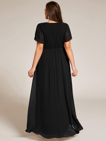 pretty GIGI|Plus Size Asymmetric Hem Short Sleeve Round Neckline Chiffon Bridesmaid Dress