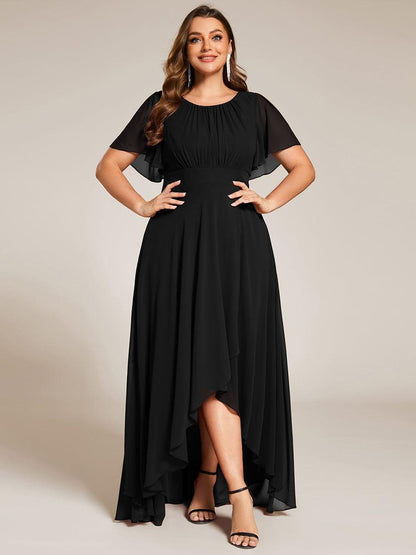 pretty GIGI|Plus Size Asymmetric Hem Short Sleeve Round Neckline Chiffon Bridesmaid Dress