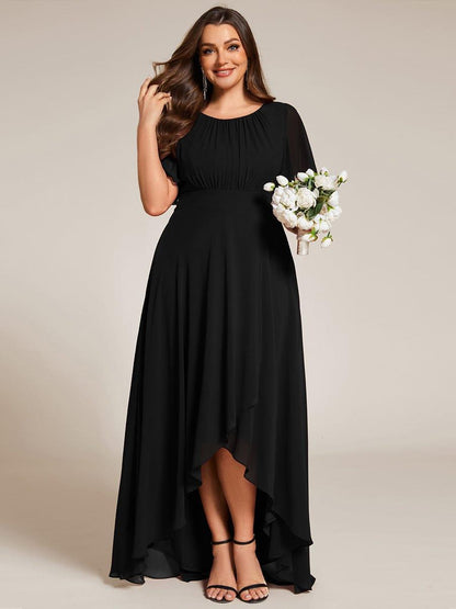 pretty GIGI|Plus Size Asymmetric Hem Short Sleeve Round Neckline Chiffon Bridesmaid Dress