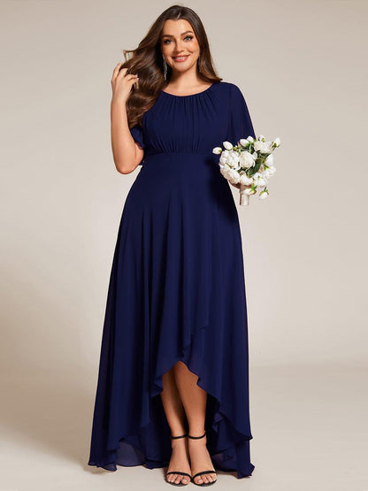 pretty GIGI|Plus Size Asymmetric Hem Short Sleeve Round Neckline Chiffon Bridesmaid Dress