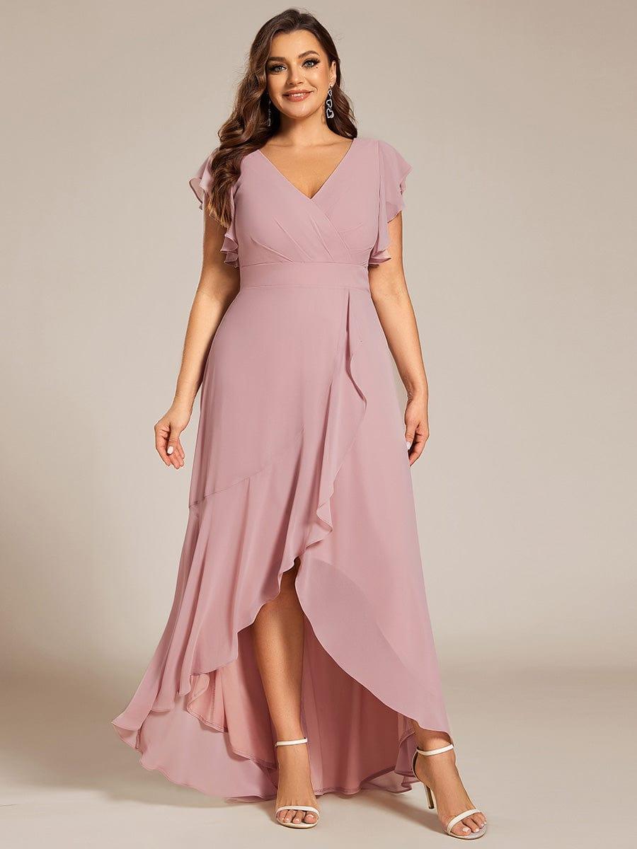 Celia | Elegant Ruffled Chiffon High-Low Bridesmaid Dress with Backless Design