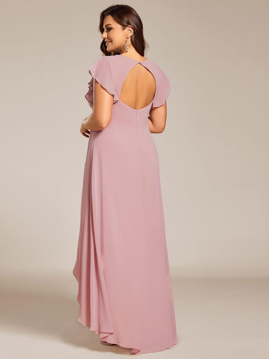 Celia | Elegant Ruffled Chiffon High-Low Bridesmaid Dress with Backless Design