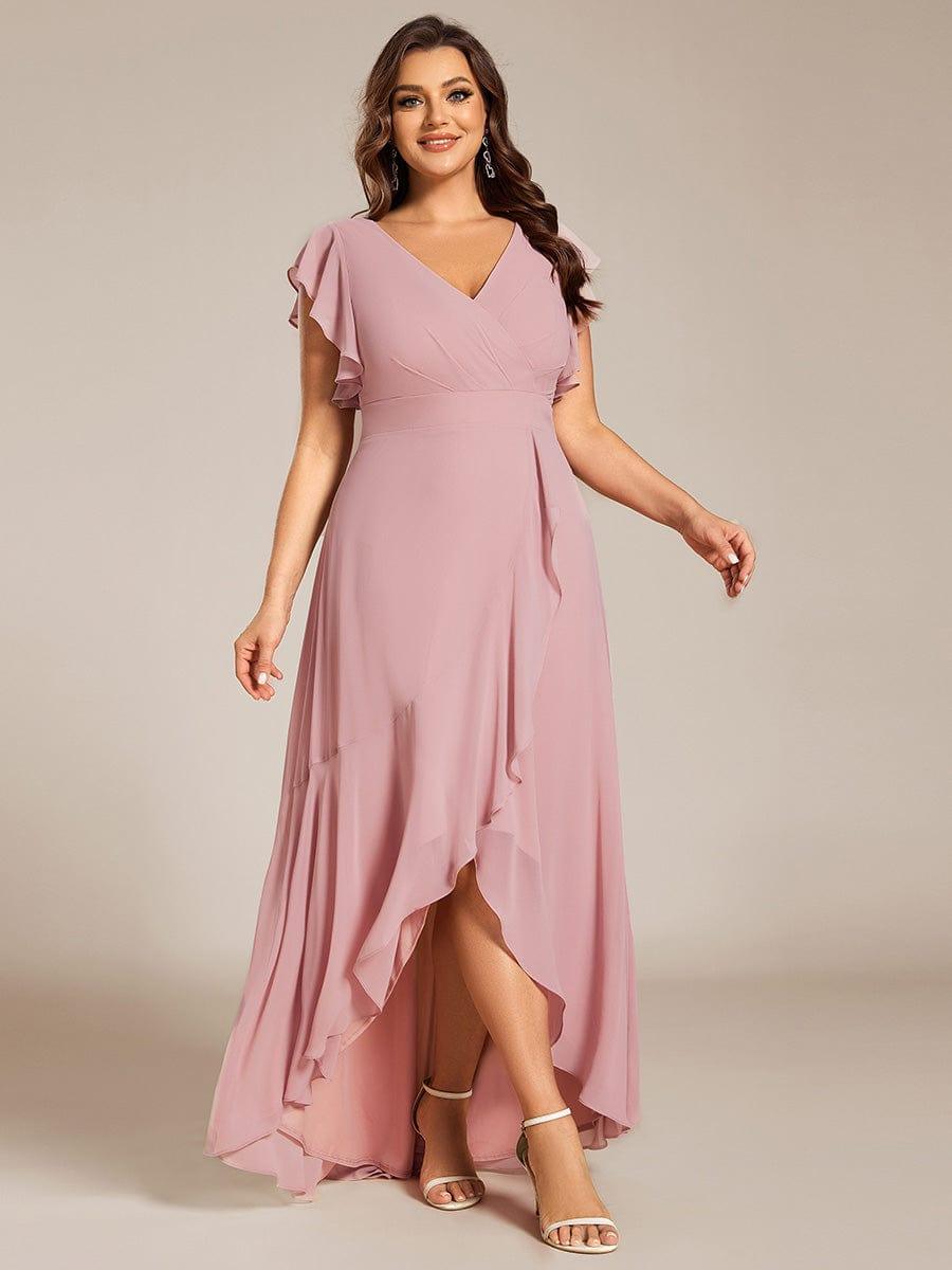 Celia | Elegant Ruffled Chiffon High-Low Bridesmaid Dress with Backless Design