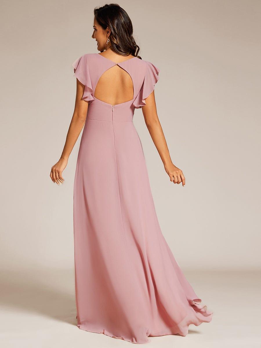 Celia | Elegant Ruffled Chiffon High-Low Bridesmaid Dress with Backless Design