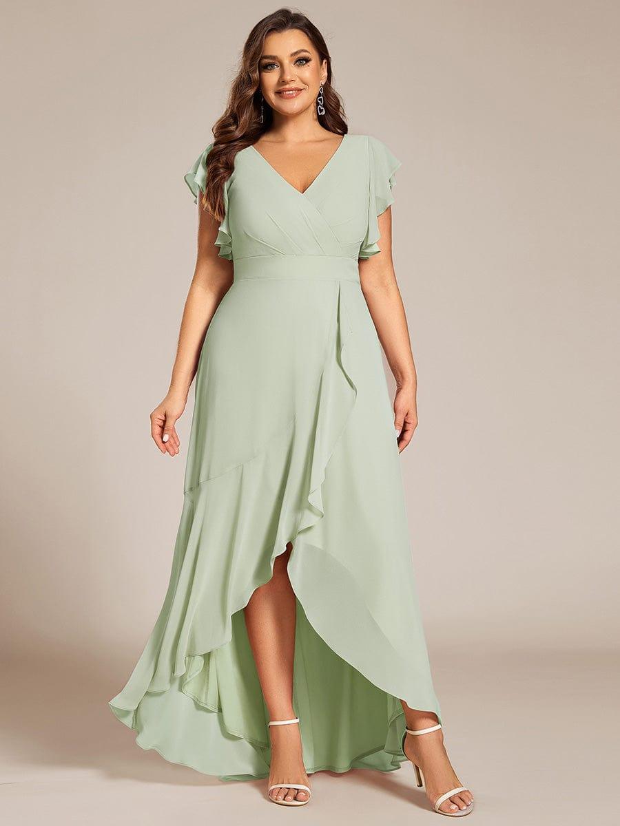 Celia | Elegant Ruffled Chiffon High-Low Bridesmaid Dress with Backless Design