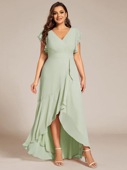 Celia | Elegant Ruffled Chiffon High-Low Bridesmaid Dress with Backless Design