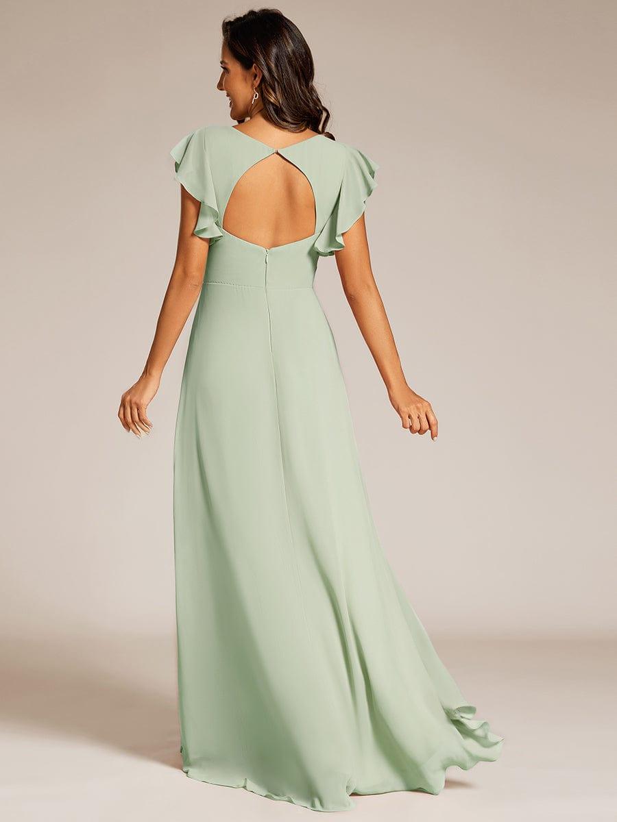 Celia | Elegant Ruffled Chiffon High-Low Bridesmaid Dress with Backless Design