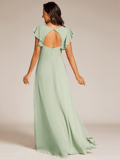 Celia | Elegant Ruffled Chiffon High-Low Bridesmaid Dress with Backless Design