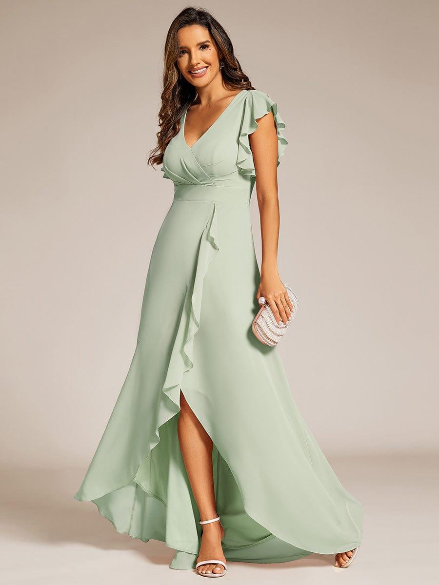 Celia | Elegant Ruffled Chiffon High-Low Bridesmaid Dress with Backless Design