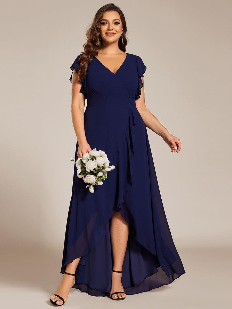 Celia | Elegant Ruffled Chiffon High-Low Bridesmaid Dress with Backless Design