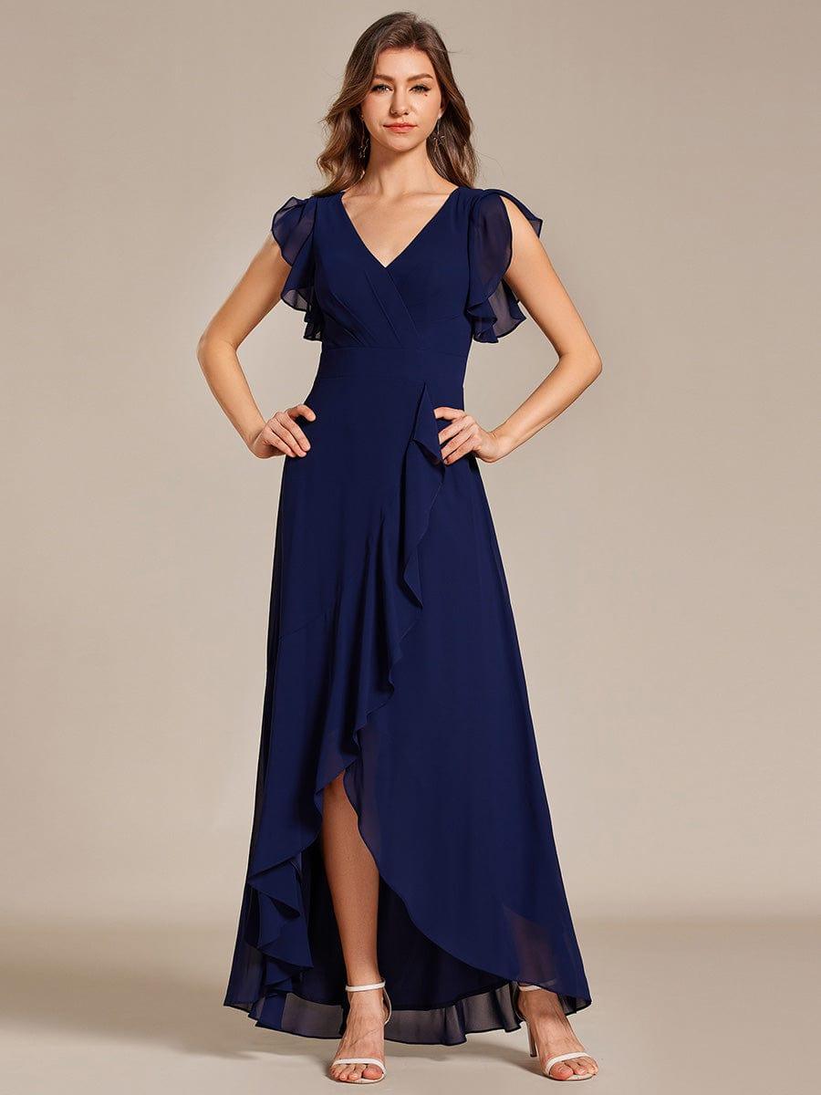 Celia | Elegant Ruffled Chiffon High-Low Bridesmaid Dress with Backless Design