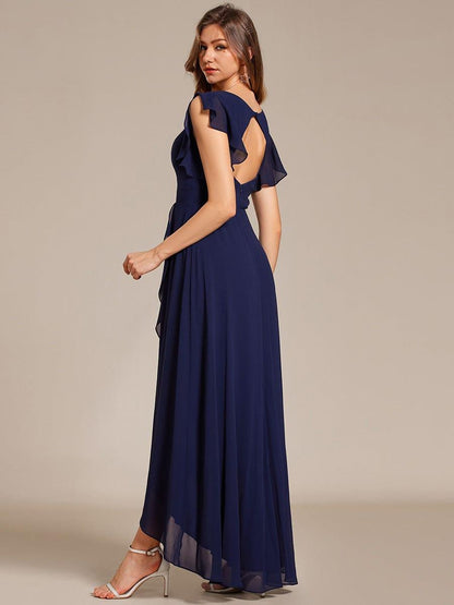 Celia | Elegant Ruffled Chiffon High-Low Bridesmaid Dress with Backless Design