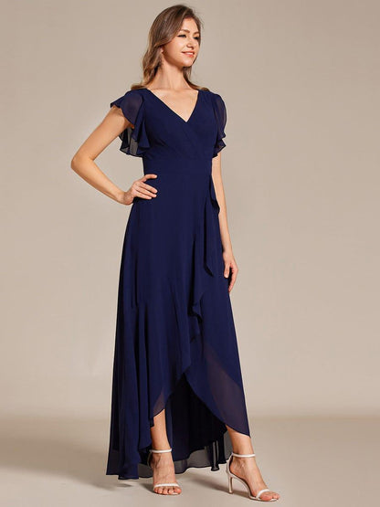 Celia | Elegant Ruffled Chiffon High-Low Bridesmaid Dress with Backless Design