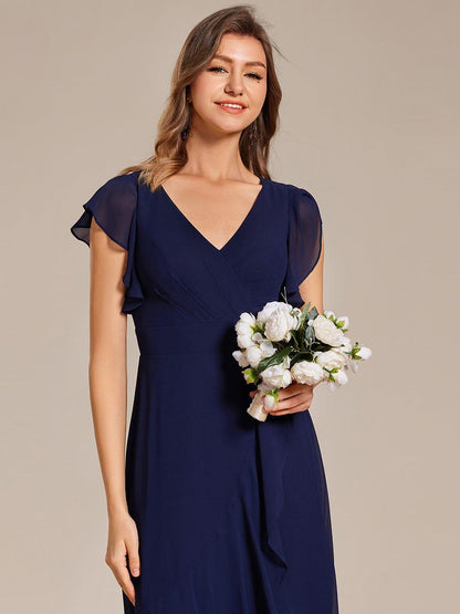 Celia | Elegant Ruffled Chiffon High-Low Bridesmaid Dress with Backless Design