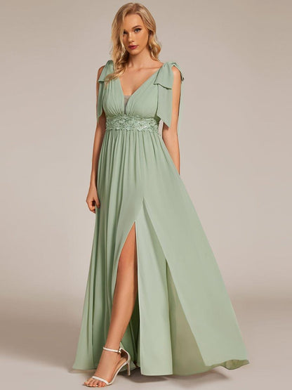 ever FRANKIE|Bow Shoulder Empire Waist Maxi Bridesmaid Dress