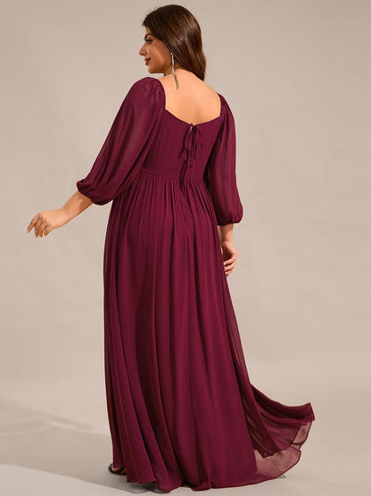 pretty OAKLYN|Plus Size Lace-Up 3/4 Sleeve Chiffon Bridesmaid Dress