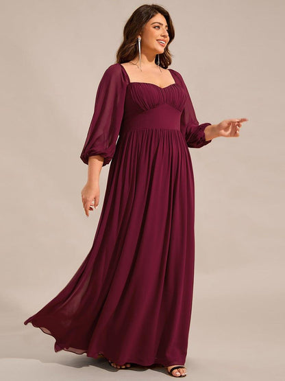 pretty OAKLYN|Plus Size Lace-Up 3/4 Sleeve Chiffon Bridesmaid Dress