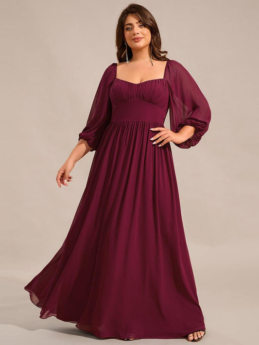 pretty OAKLYN|Plus Size Lace-Up 3/4 Sleeve Chiffon Bridesmaid Dress
