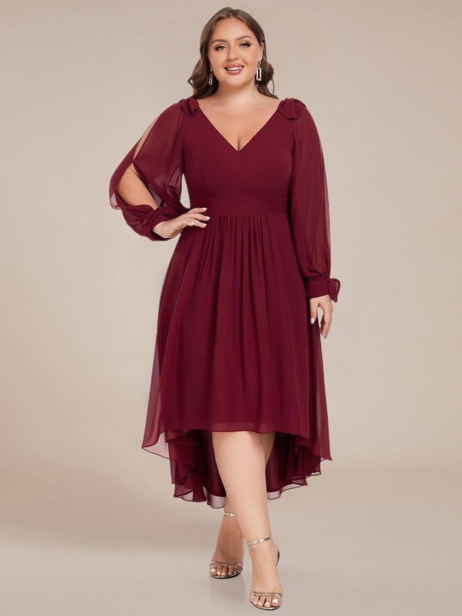 ever MYLAN|Long Sleeve V-Neck Midi Asymmetrical Hem Chiffon Bridesmaid Dress