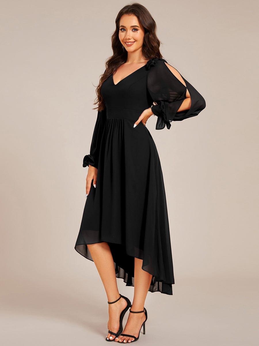 ever MYLAN|Long Sleeve V-Neck Midi Asymmetrical Hem Chiffon Bridesmaid Dress