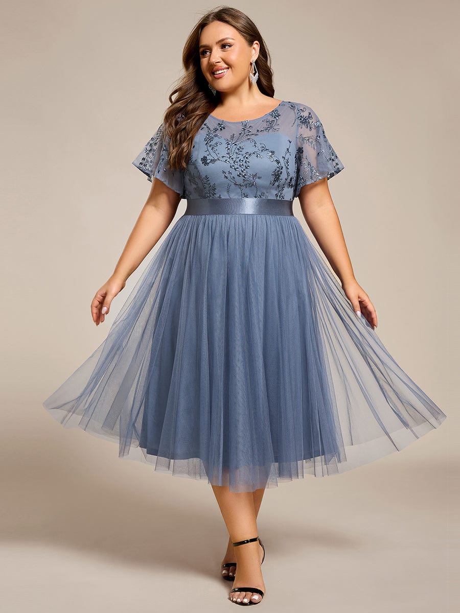 ever MARA|Embellished Tulle Midi Junior Bridesmaid Dress with Sheer Sleeves