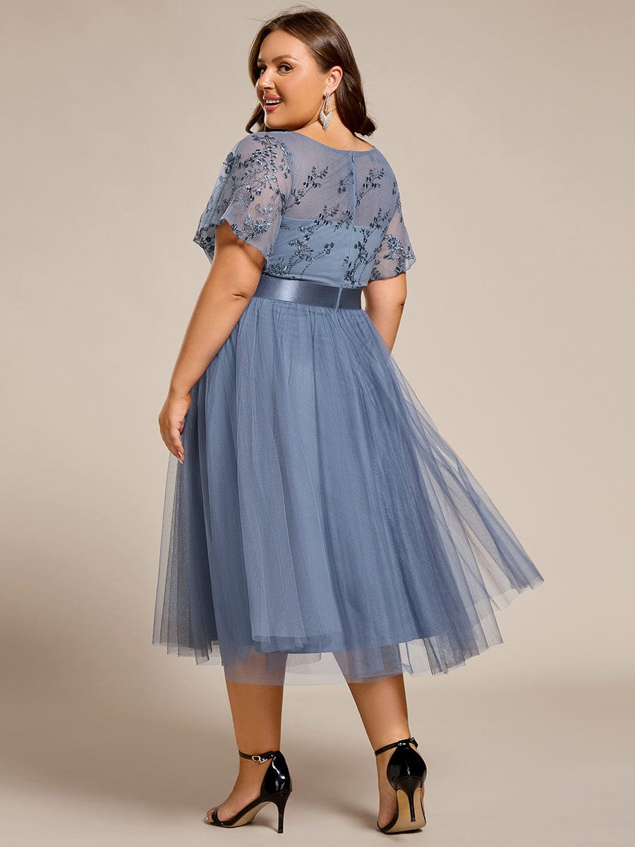 ever MARA|Embellished Tulle Midi Junior Bridesmaid Dress with Sheer Sleeves
