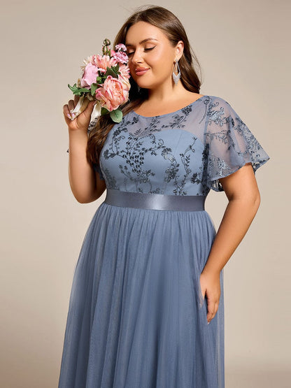 ever MARA|Embellished Tulle Midi Junior Bridesmaid Dress with Sheer Sleeves