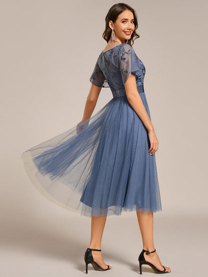 ever MARA|Embellished Tulle Midi Junior Bridesmaid Dress with Sheer Sleeves